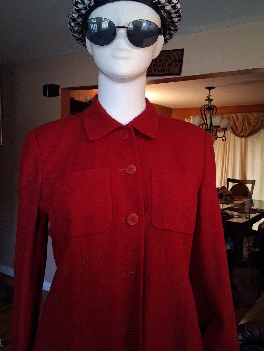 Chaus Red Button-Front Pea Coat
